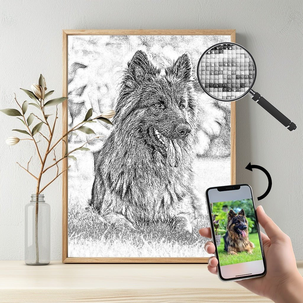 Dein Wunschmotiv - Zeichnung als Diamond Painting (eckige Steine, Schwarz/Weiß) von Spielzeughafen