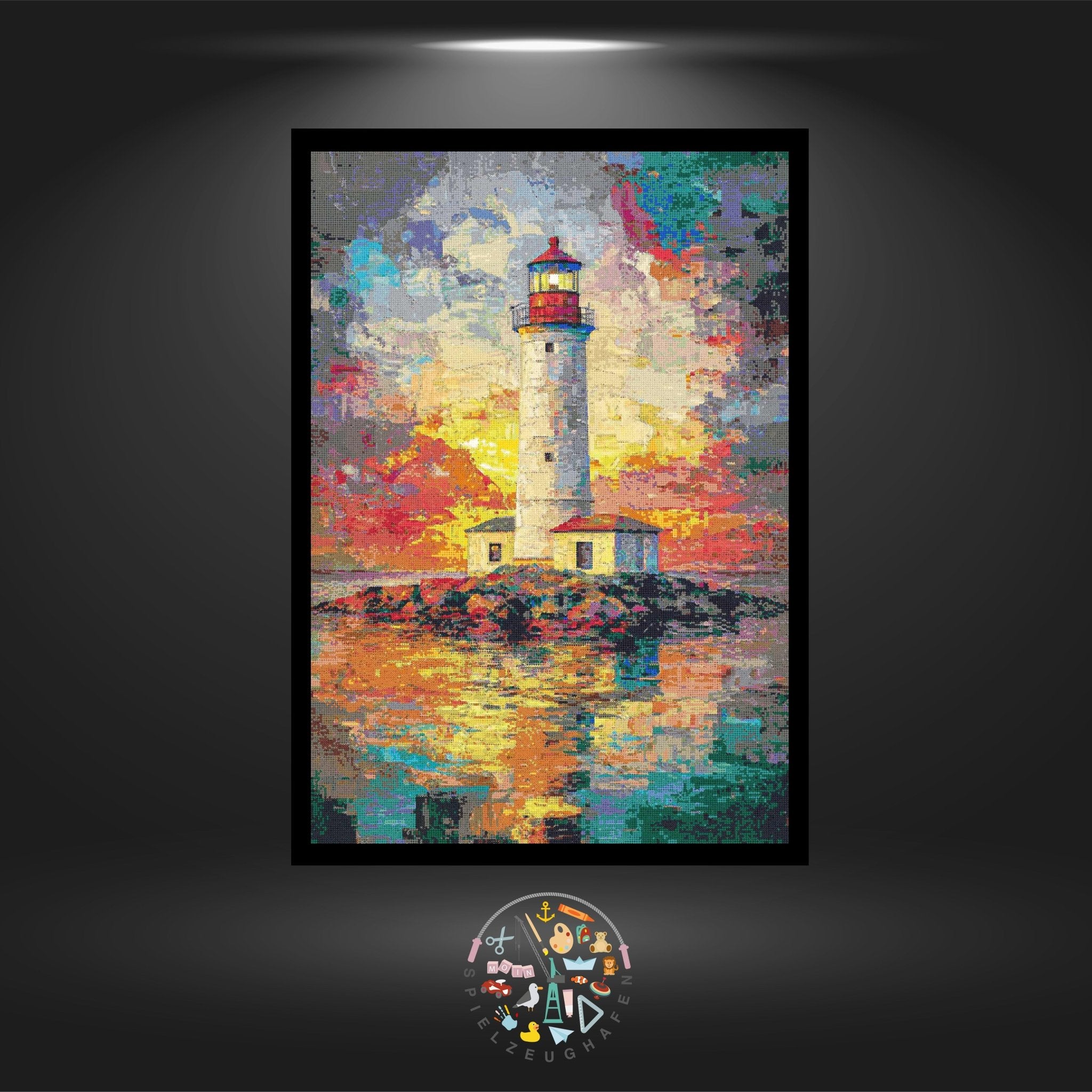 Leuchtturm im Abendrot - Strass rund von Spielzeughafen