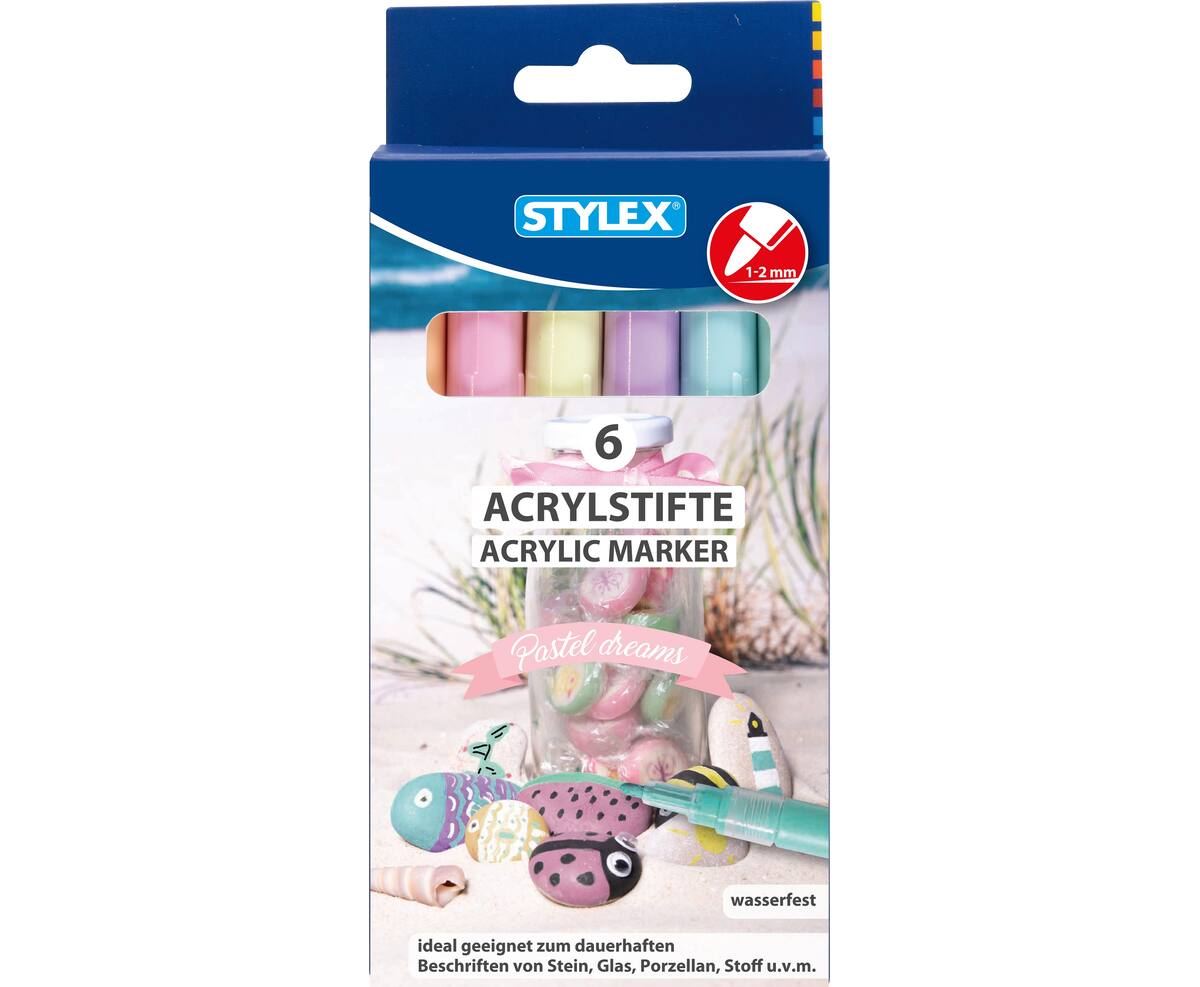 Stylex 32818 – Pastell Acrylstifte 6er Set (Ivory, Orange, Mint, Azur, Rose, Flieder) von Spielzeughafen