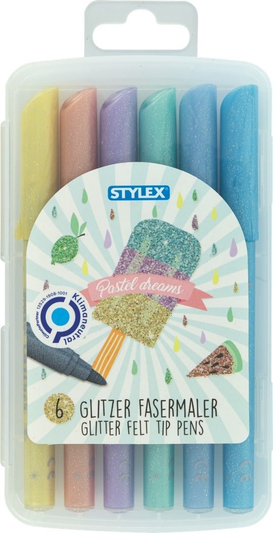 Glitzer Fasermaler, 6 Stück Pastell von Spielzeughafen