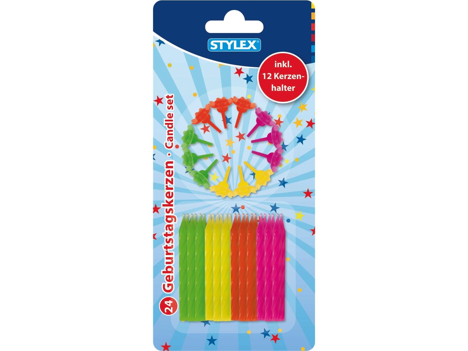 STYLEX 24 Geburtstagskerzen inkl. 12 Kerzenhalter von Spielzeughafen