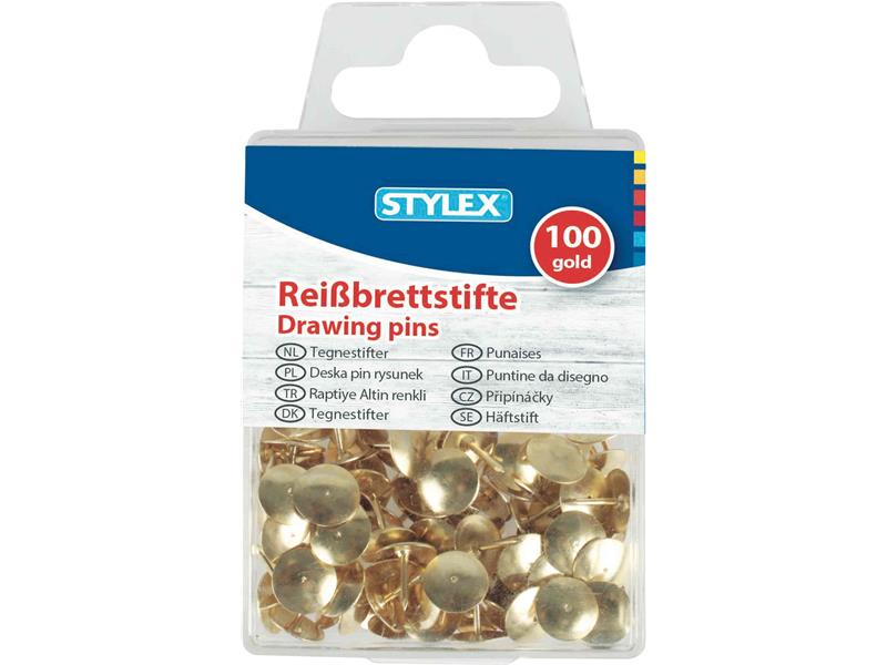 STYLEX 5er - Reißbrettstifte, gold, 100er Schachtel von Spielzeughafen