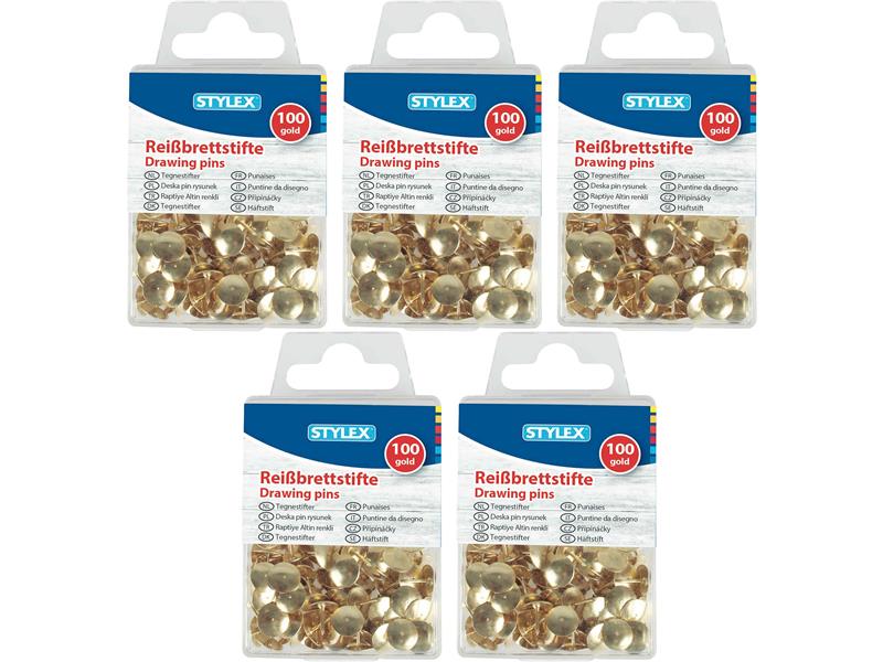 STYLEX 5er - Reißbrettstifte, gold, 100er Schachtel von Spielzeughafen