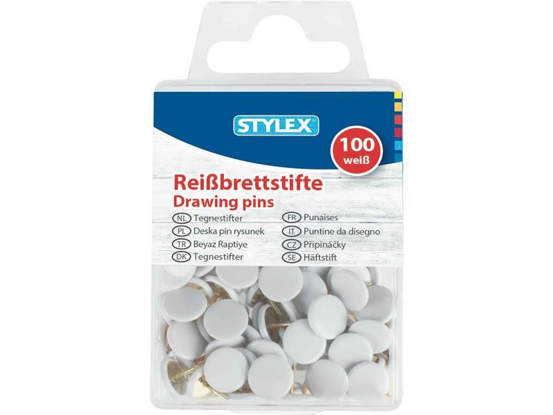 STYLEX 5er - Reißbrettstifte, weiß, 100er Schachtel von Spielzeughafen