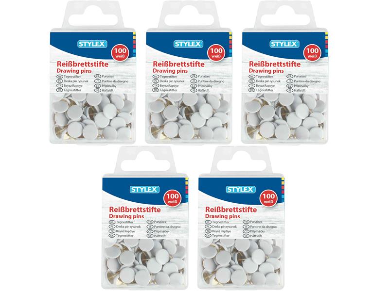STYLEX 5er - Reißbrettstifte, weiß, 100er Schachtel von Spielzeughafen