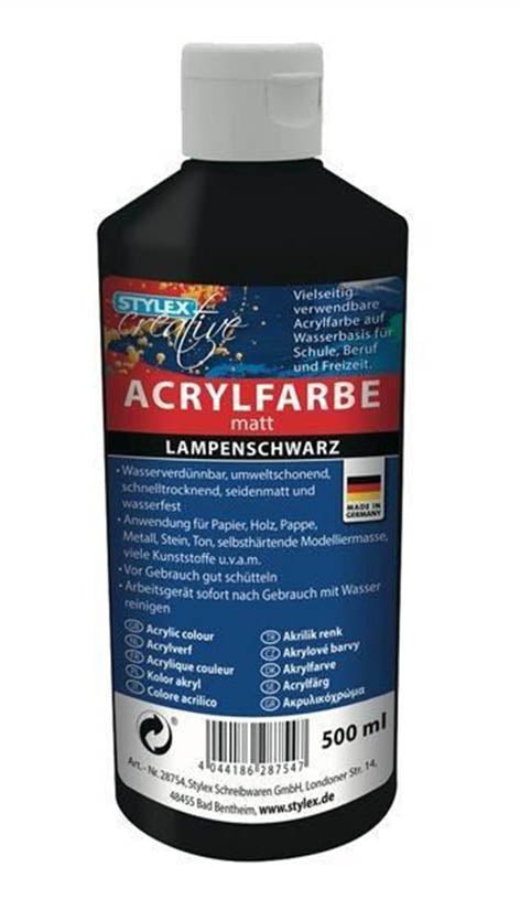 STYLEX Acrylfarbe 500 ml, Lampenschwarz von Spielzeughafen