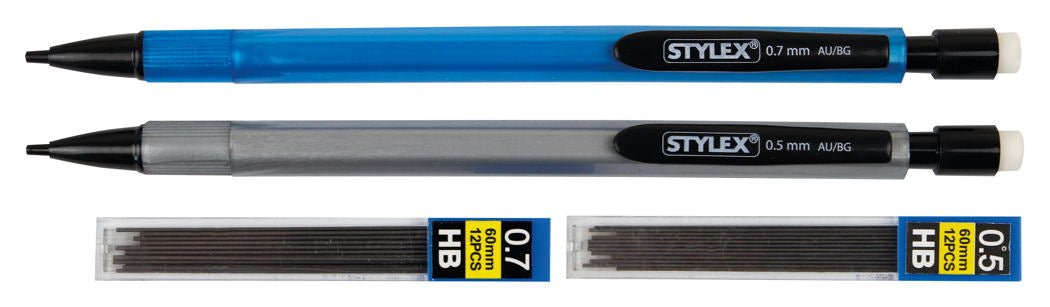 STYLEX Druckbleistifte HB 0,5/0,7 mm mit Minen und Radiergummi von Spielzeughafen