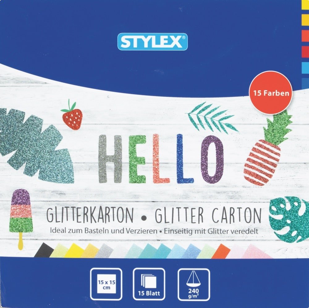 STYLEX Glitterkarton, 15 x 15 cm, 15 Blatt glitzer von Spielzeughafen