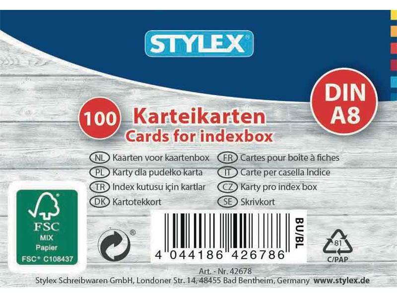 STYLEX Karteikarten, DIN A8, liniert, 100 Stück, FSC von Spielzeughafen