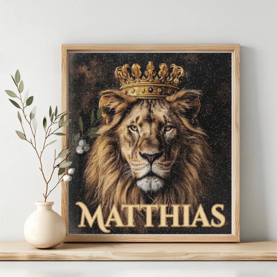 Diamond Painting personalisiertes Löwenbild mit Namen von Spielzeughafen