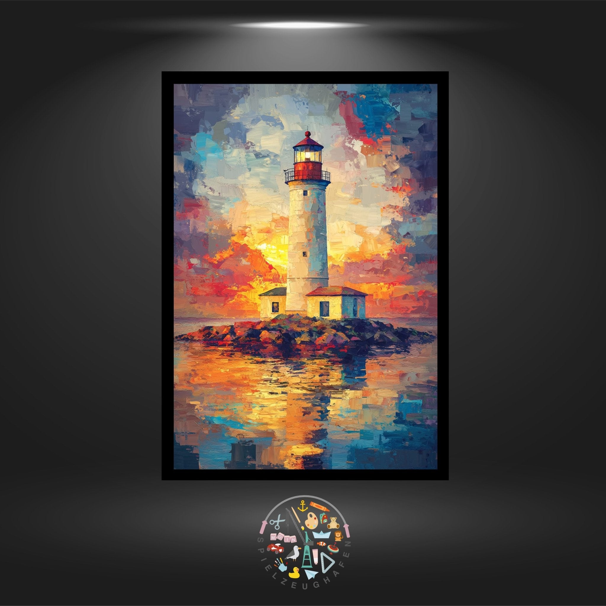 Leuchtturm im Abendrot - Quadratisch von Spielzeughafen