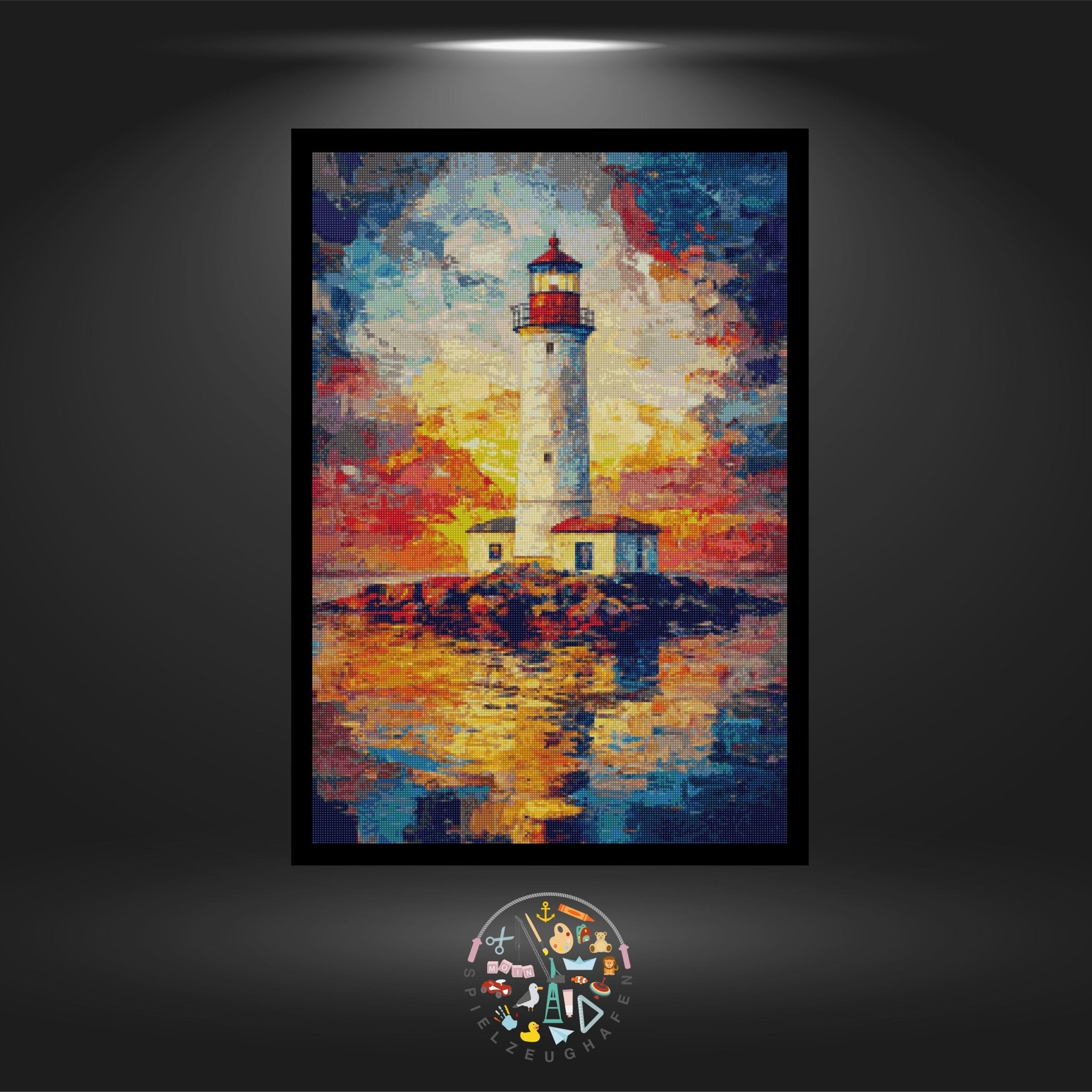 Leuchtturm im Abendrot - Quadratisch von Spielzeughafen