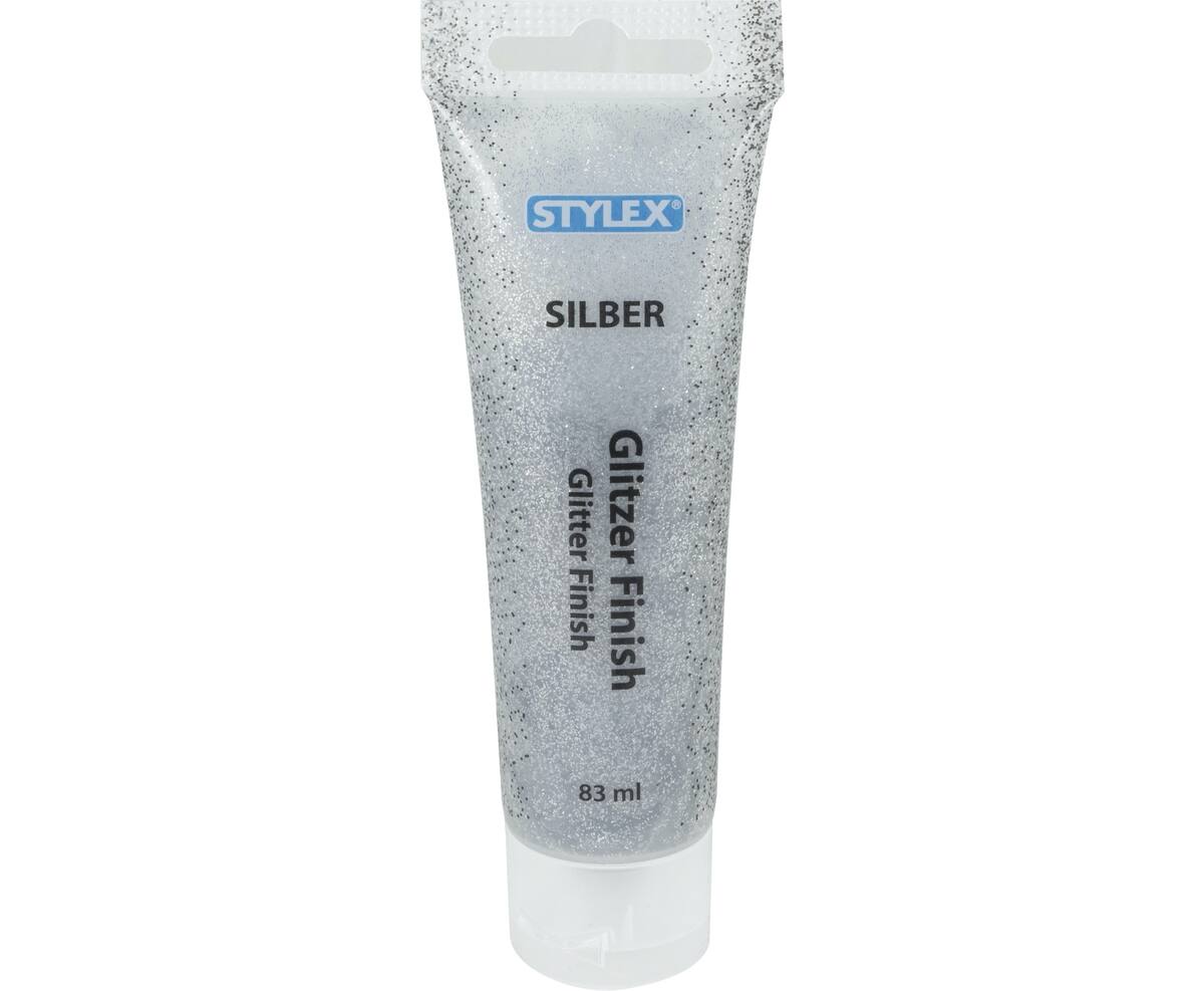 STYLEX 28608 Glitzer Finish Silber- Klebstoff mit Glitzerpatikeln silberfarben 83 ml Tube