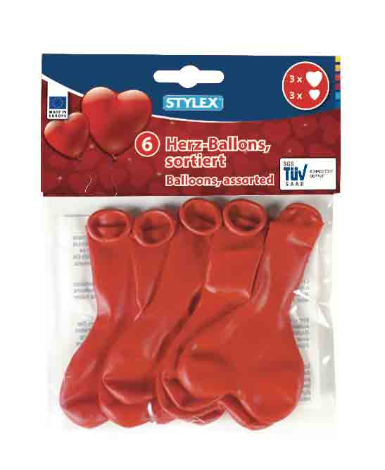 STYLEX Luftballons, rote Herzen, 6er Beutel