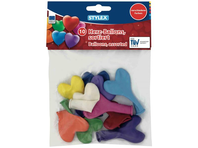 STYLEX Luftballons, bunte Herzen, 10er Beutel