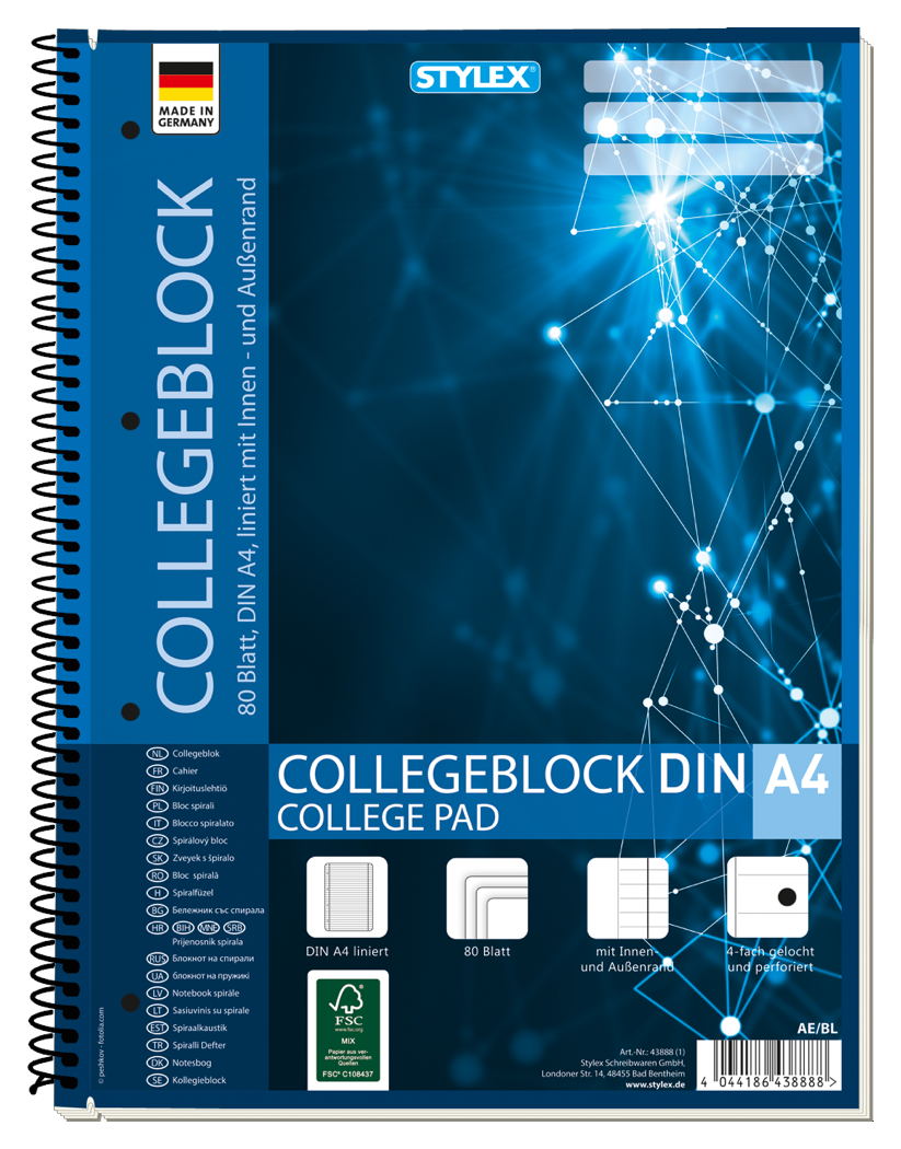 STYLEX 6er pack Collegeblock,Spirale,A4,liniert