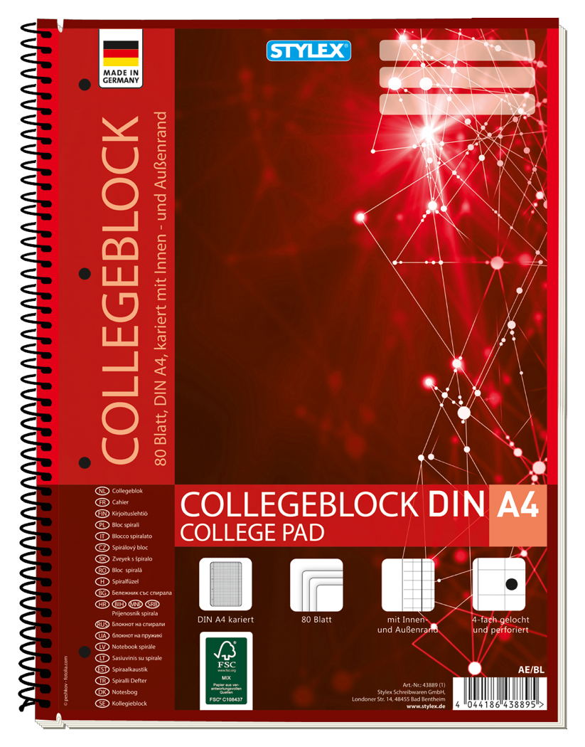 STYLEX 6er pack Collegeblock Spirale A4 kariert