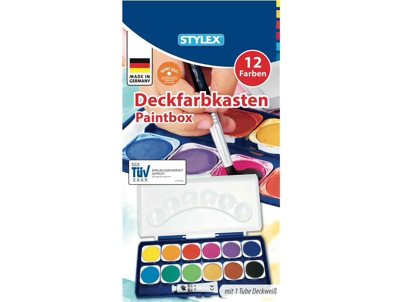 STYLEX Deckfarbkasten, 12 Farben