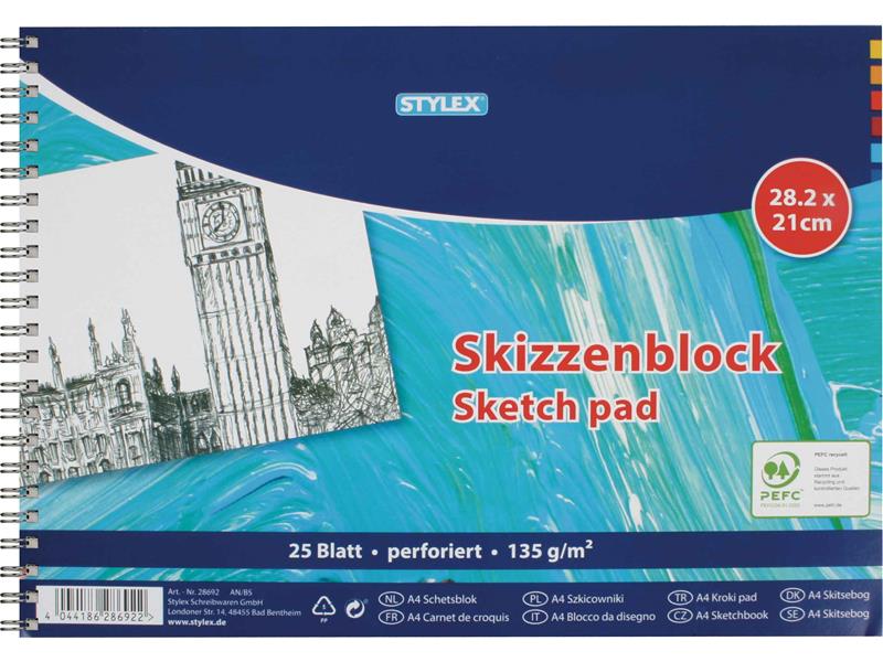 STYLEX Skizzenblöcke DIN A4, 25 Blatt, 135 g