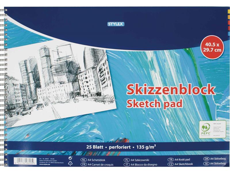 STYLEX Skizzenblöcke DIN A3, 25 Blatt, 135 g