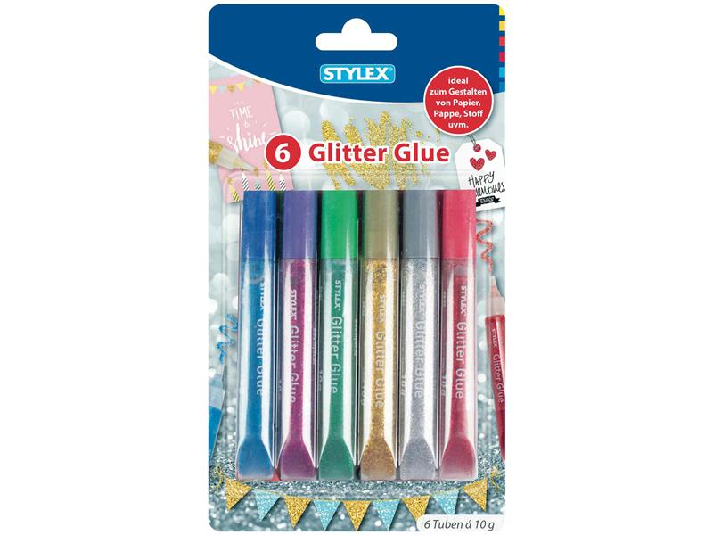 STYLEX Glitter Glue, 6 Tuben à 10 g