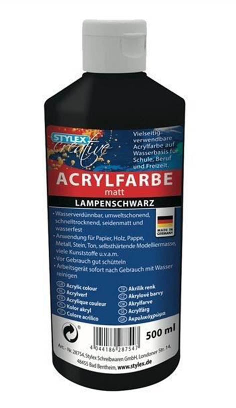 STYLEX Acrylfarbe 500 ml, Lampenschwarz