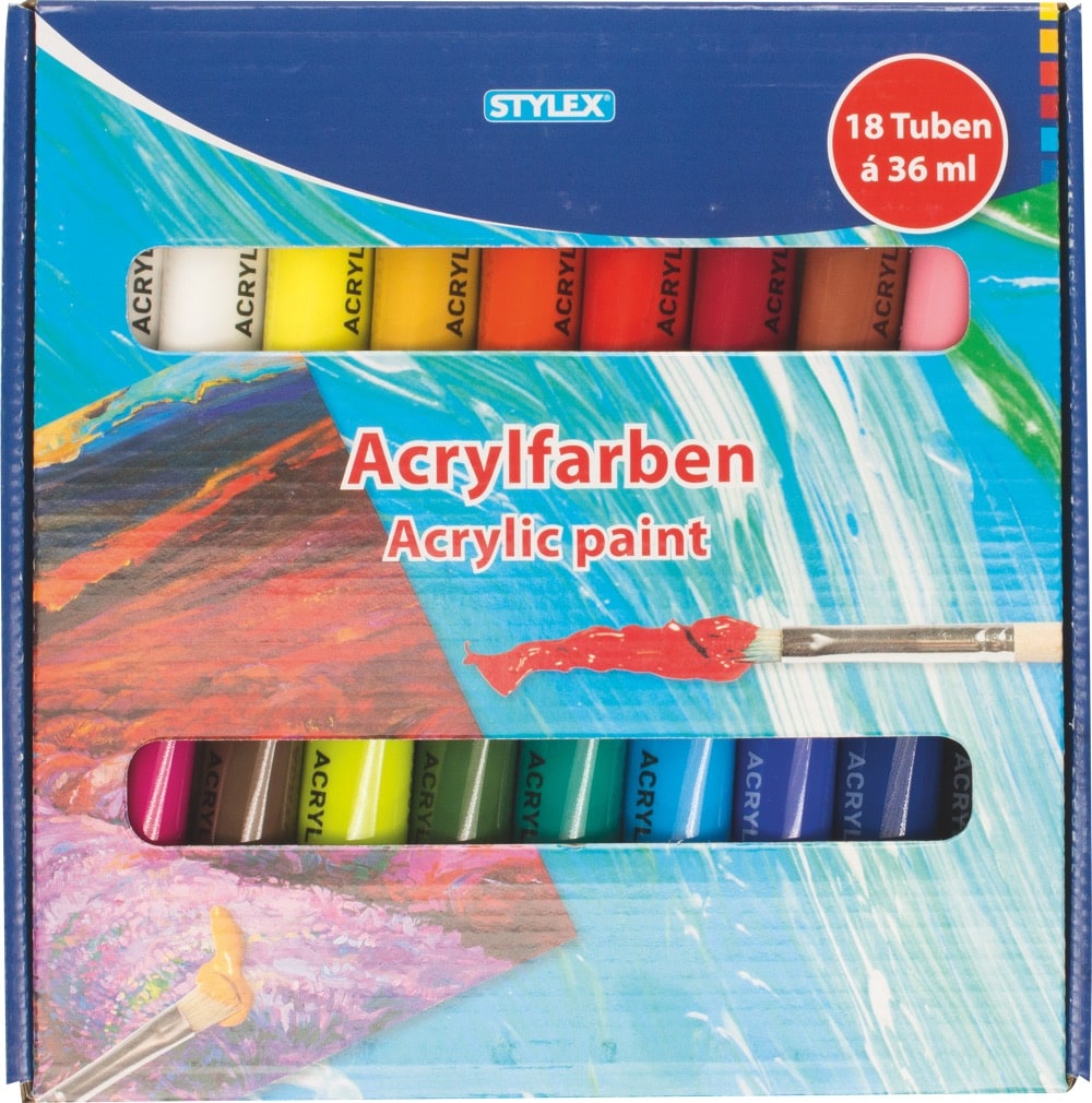 STYLEX Acrylfarbe, 18er Schachtel, á 36 ml